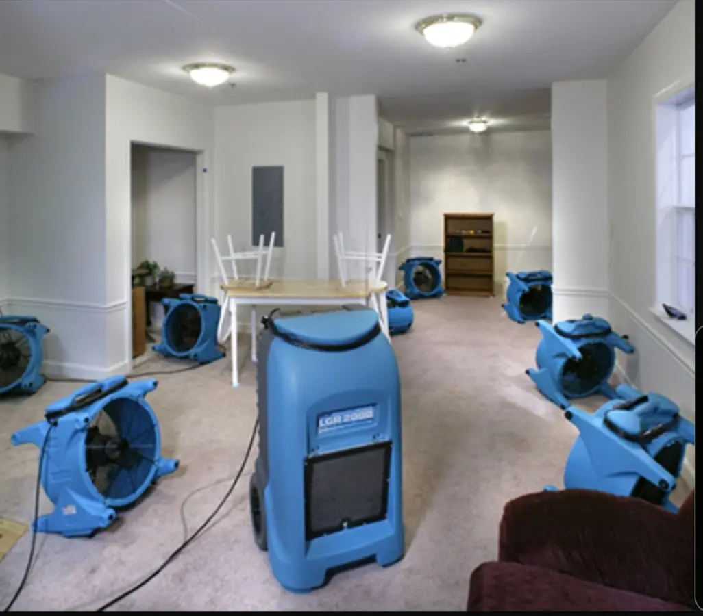 Air movers and dehumidifier setup for Water Extraction & Removal in Claymont